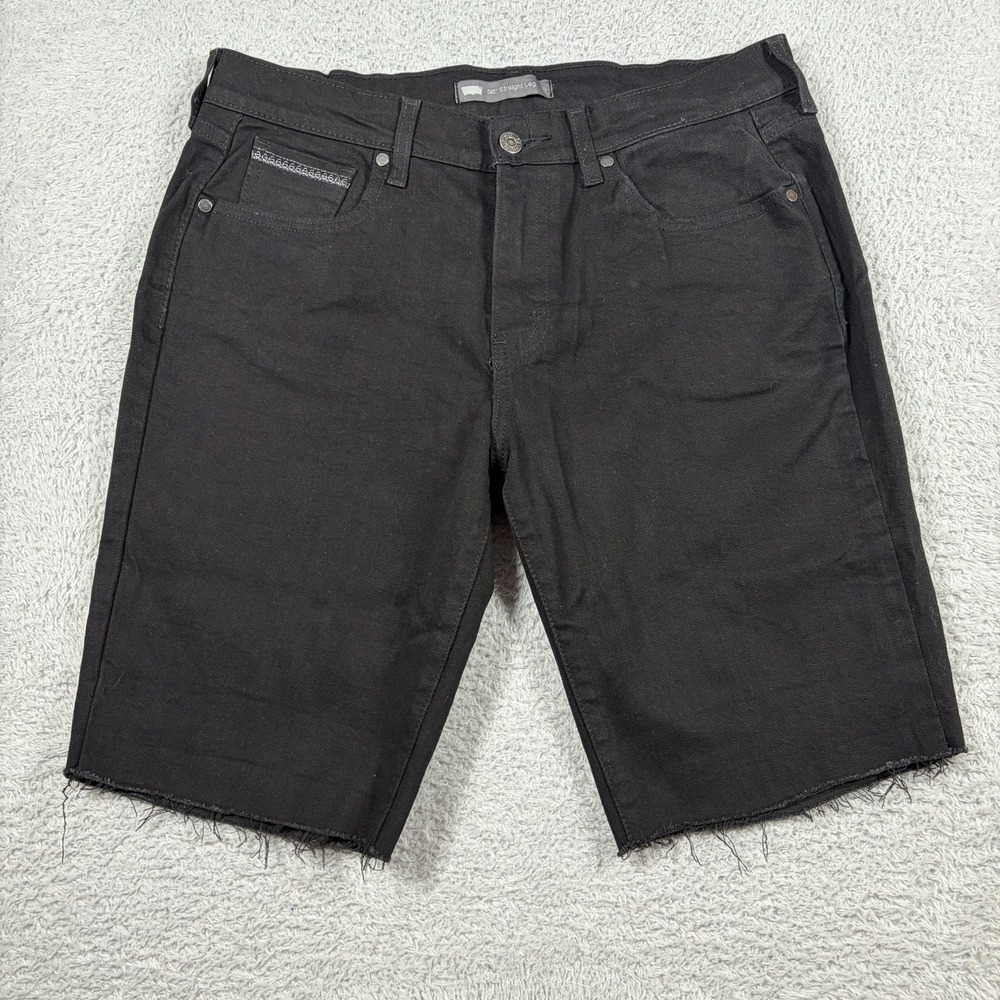 Levi 505 Denim Shorts Cut Off Womens 31 Black Stretch 9" Raw Hem